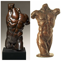metal life size strong nude man Torso bust statue